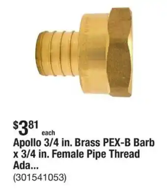 The Home Depot Apollo 3/4 in. Brass PEX-B Barb x 3/4 in. Female Pipe Thread Ada... offer