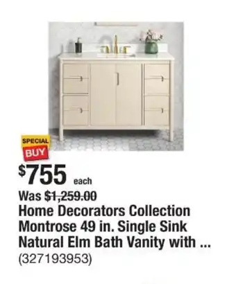 The Home Depot Home Decorators Collection Montrose Single Sink Natural Elm Bath Vanity with offer