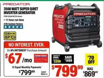 Harbor Freight Tools 3500 Watt Super Quiet Inverter Generator offer