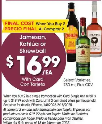 Ralphs Jameson, Kahlúa or Skrewball offer