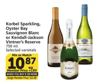 Vons Korbel Sparkling, Oyster Bay Sauvignon Blanc or Kendall-Jackson Vintner's Reserve offer