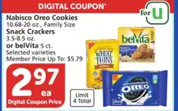 Vons Nabisco Oreo Cookies 10.68-20 oz., Family Size Snack Crackers 3.5-8.5 oz. or belVita 5 ct offer