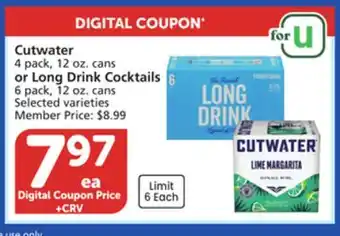 Vons Cutwater 4 pack, 12 oz. cans or Long Drink Cocktails 6 pack, 12 oz. cans offer