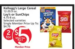 Vons Kellogg's Large Cereal 12-20.9 oz. Lay's or SunChips 4.75-8 oz offer