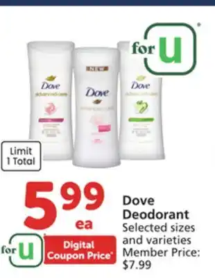 Vons Dove Deodorant offer