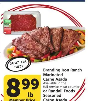 Vons Branding Iron Ranch Marinated Carne Asada or Randall Foods Seasoned Carne Asada offer