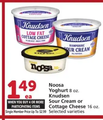 Vons Noosa Yoghurt 8 oz. Knudsen Sour Cream or Cottage Cheese 16 oz offer