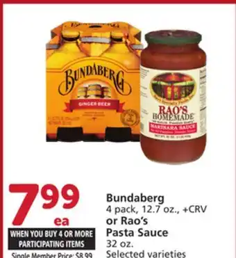 Vons Bundaberg 4 pack, 12.7 oz., or Rao's Pasta Sauce 32 oz offer