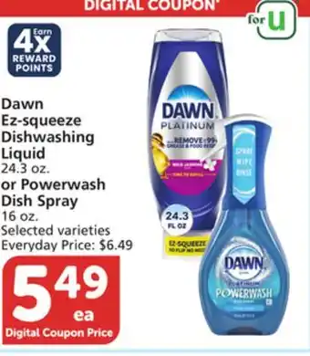 Vons Dawn Ez-squeeze Dishwashing Liquid 24.3 oz. or Powerwash Dish Spray 16 oz offer