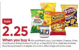 Stater Bros Lay's, Lay's Kettle, Cheetos, Fritos, Smartfood or Baked Snacks 5 to 10 oz. or Dips 8.5 to 15 oz offer