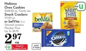 Pavilions Nabisco Oreo Cookies 10.68-20 oz., Family size Snack Crackers 3.5-8.5 oz. or belVita 5 ct offer