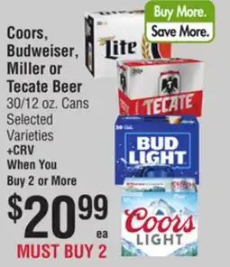 Smart & Final Coors, Budweiser, Miller or Tecate Beer offer