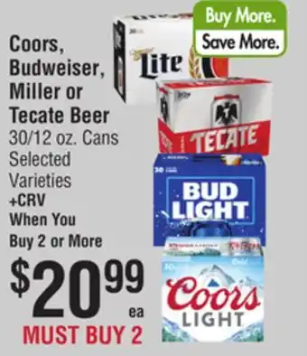 Smart & Final Coors, Budweiser, Miller or Tecate Beer offer