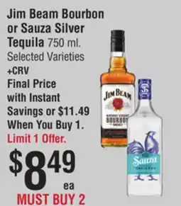 Smart & Final Jim Beam Bourbon or Sauza Silver Tequila offer