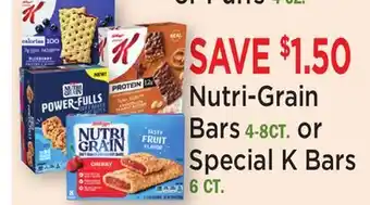 Heinen's Nutri-Grain Bars 4-8CT. or Special K Bars 6 CT offer