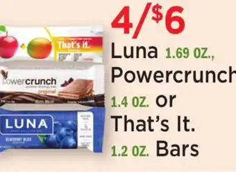 Heinen's Luna 1.69 OZ., Powercrunch 1.4 OZ. or That's It. 1.2 OZ. Bars offer