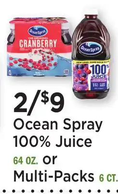 Heinen's Ocean Spray 100% Juice 64 OZ. or Multi-Packs 6 CT offer