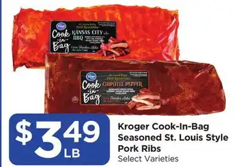 Food 4 Less Kroger Cook-In-Bag Seasoned St. Louis Style Pork Ribs offer