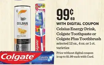 Mariano's Celsius Energy Drink, Colgate Toothpaste or Colgate Plus Toothbrush offer