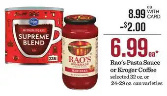 Mariano's Rao's Pasta Sauce or Kroger Coffee offer