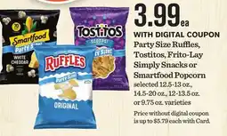 Mariano's Party Size Ruffles, Tostitos, Frito-Lay Simply Snacks or Smartfood Popcorn offer