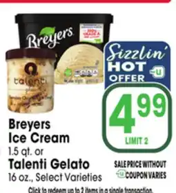 Jewel-Osco Breyers Ice Cream 1.5 qt. or Talenti Gelato 16 oz offer