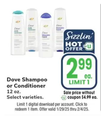 Jewel-Osco Dove Shampoo or Conditioner offer