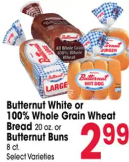 Jewel-Osco Butternut White or 100% Whole Grain Wheat Bread 20 oz. or Butternut Buns 8 ct offer