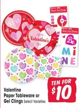 Jewel-Osco Valentine Paper Tableware or Gel Clings offer