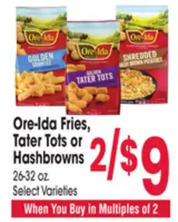 Jewel-Osco Ore-Ida Fries, Tater Tots or Hashbrowns offer