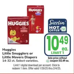 Jewel-Osco Huggies Little Snugglers or Little Movers Diapers offer