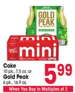 Jewel-Osco Coke 10 pk., 7.5 oz. or Gold Peak 6 pk., 16.9 oz offer