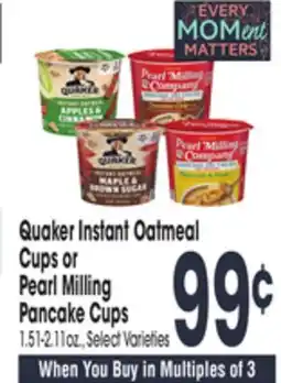 Jewel-Osco Quaker Instant Oatmeal Cups or Pearl Milling Pancake Cups offer