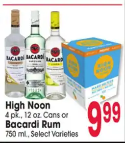 Jewel-Osco High Noon 4 pk., 12 oz. Cans or Bacardi Rum 750 ml offer