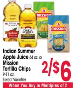 Jewel-Osco Indian Summer Apple Juice 64 oz. or Mission Tortilla Chips 9-11 oz offer