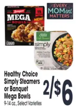 Jewel-Osco Healthy Choice Simply Steamers or Banquet Mega Bowls offer