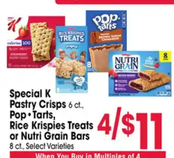 Jewel-Osco Special K Pastry Crisps 6 ct., Pop Tarts, Rice Krispies Treats or Nutri Grain Bars 8 ct offer