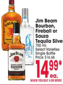 Jewel-Osco Jim Beam Bourbon, Fireball or Sauza Tequila Silver offer