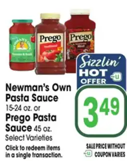 Jewel-Osco Newman's Own Pasta Sauce 15-24 oz. or Prego Pasta Sauce 45 oz offer