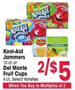 Jewel-Osco Kool-Aid Jammers 10 ct. or Del Monte Fruit Cups 4 ct offer