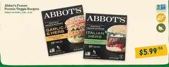 Sprouts Farmers Market Abbot's Frozen Protein Veggie Burgers offer