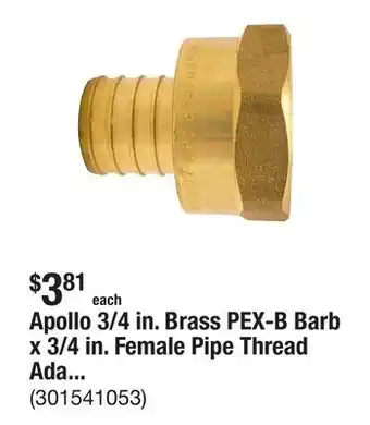 The Home Depot Apollo 3/4 in. Brass PEX-B Barb x 3/4 in. Female Pipe Thread Adapter offer