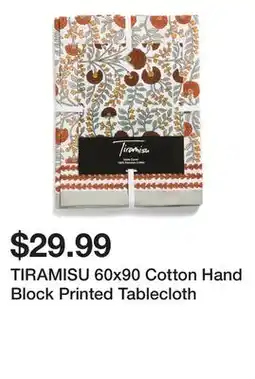 Marshalls TIRAMISU 60x90 Cotton Hand Block Printed Tablecloth offer