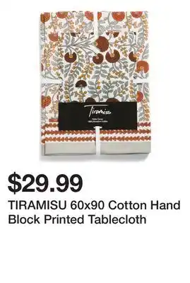 Marshalls TIRAMISU 60x90 Cotton Hand Block Printed Tablecloth offer