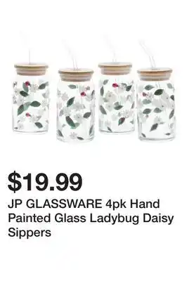 Marshalls JP GLASSWARE 4pk Hand Painted Glass Ladybug Daisy Sippers offer