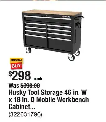 The Home Depot Husky Tool Storage 46 in. W x 18 in. D Mobile Workbench Cabinet in Gloss Black offer