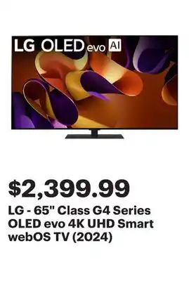 Best Buy LG - 65 Class G4 Series OLED evo 4K UHD Smart webOS TV (2024) offer