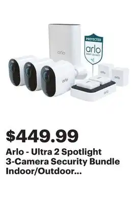 Best Buy Arlo - Ultra 2 Spotlight 3-Camera Security Bundle Indoor/Outdoor Wireless 4K Security System - White offer