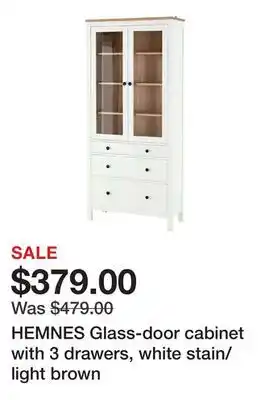 Ikea HEMNES Glass-door cabinet with 3 drawers, white stain/light brown offer