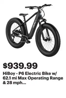 Best Buy HiBoy - P6 Electric Bike w/ 62.1 mi Max Operating Range & 28 mph Max Speed - Black offer